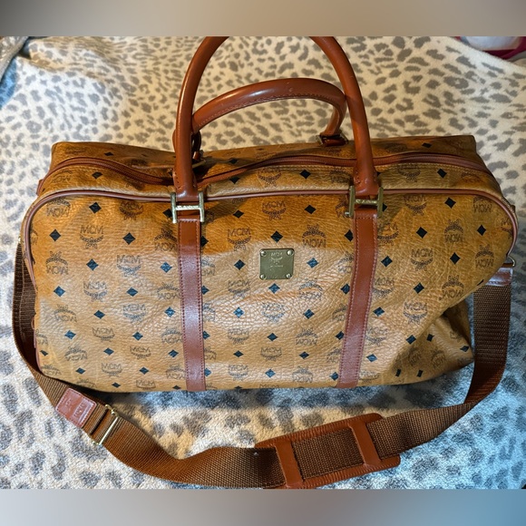 MCM Other - MCM Brown Visetos Monogram Large Size Duffel Bag with Leather Trim 🔥